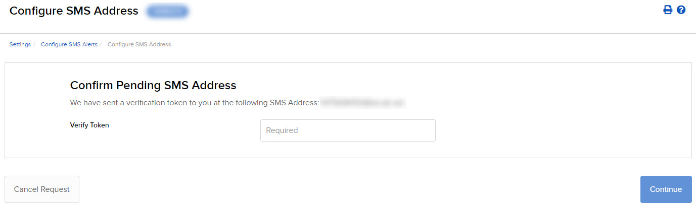 Image of the confirm pending SMS address panel in Portal. 